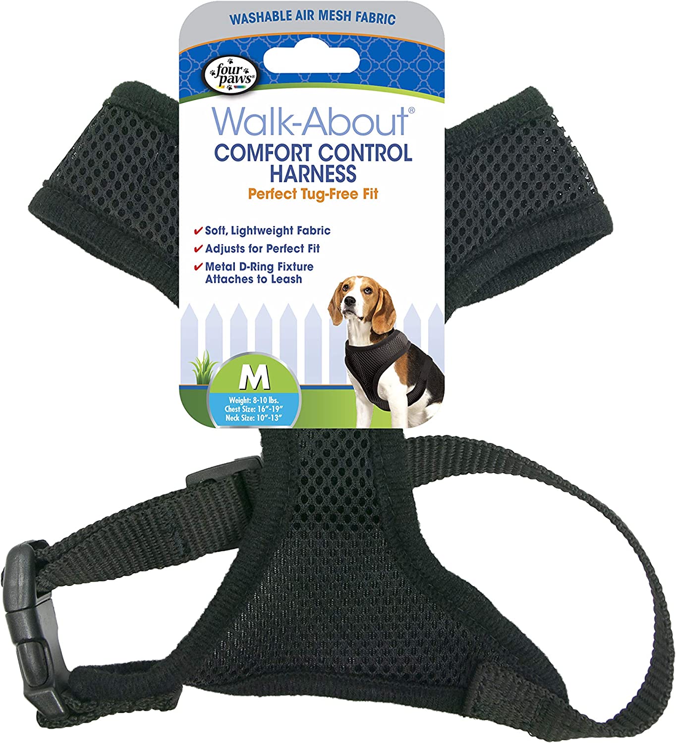 Four Paws Comfort Control Dog Harness, Black, Medium