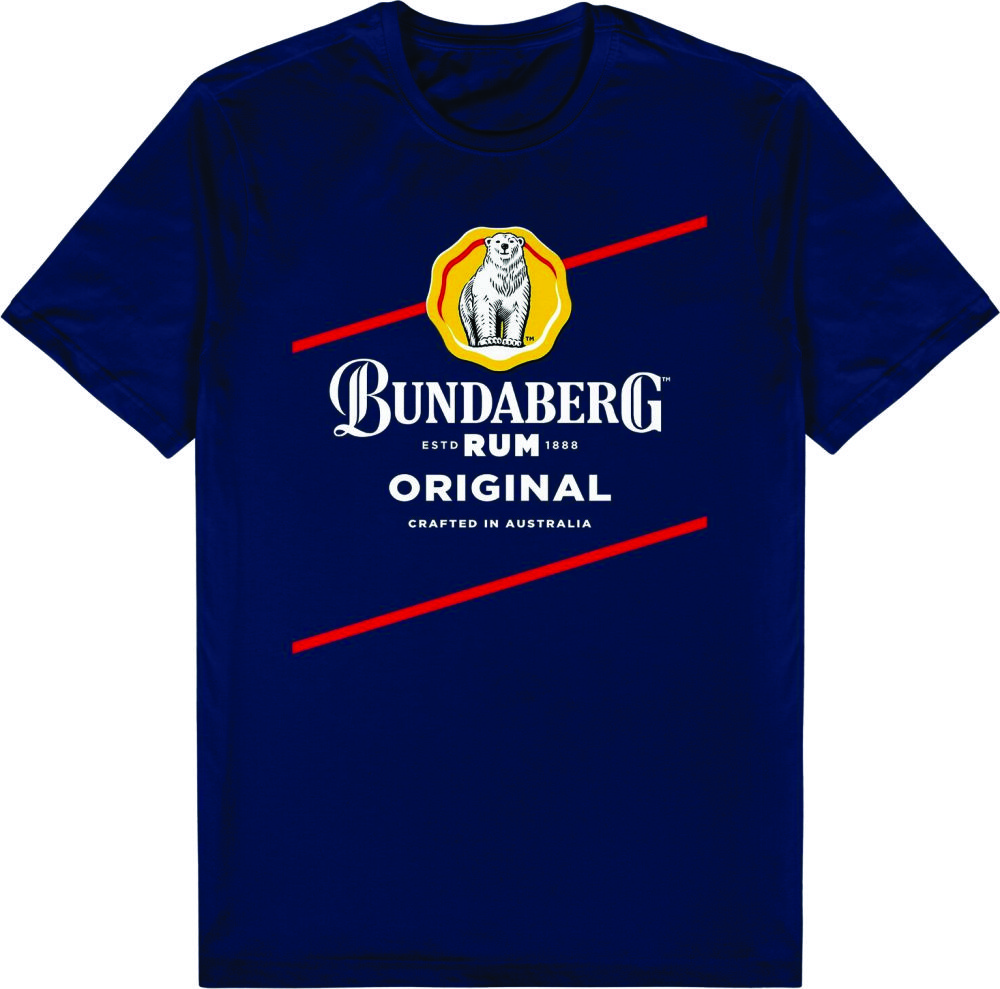 Bundy Bundaberg Rum Label Navy Logo Tee Shirt Sizes L-3XL