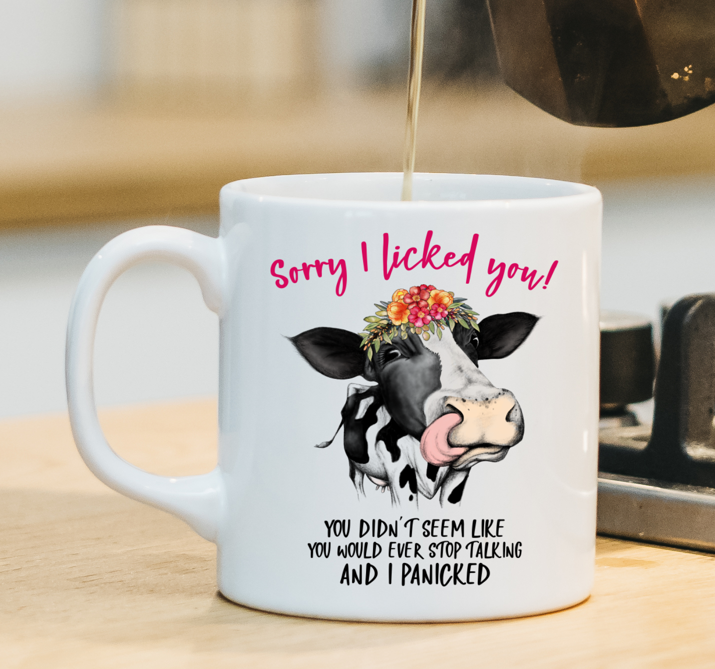 Personalised Mug Cow Design  - Sorry I Licked Your Face