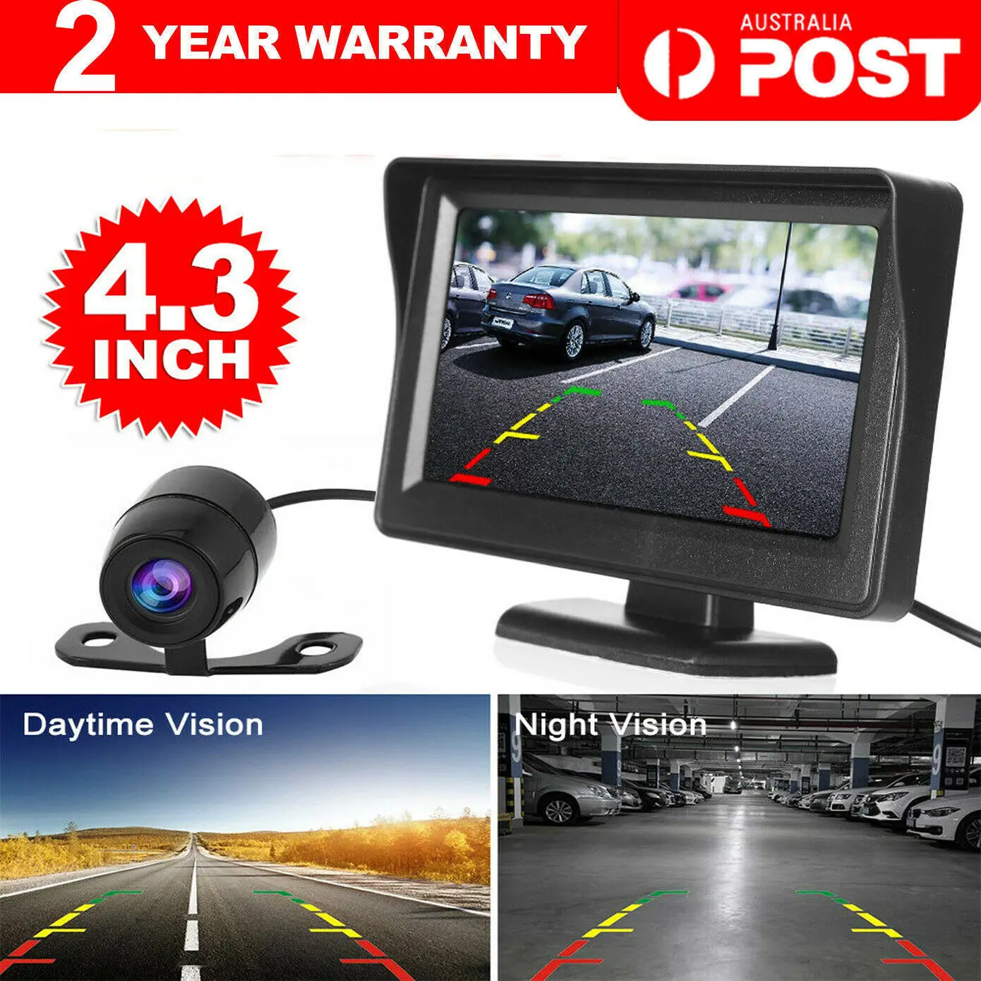 Car Rear View Kit with 4.3" TFT LCD Monitor, HD IR Night Vision, Reversing Camera FLC