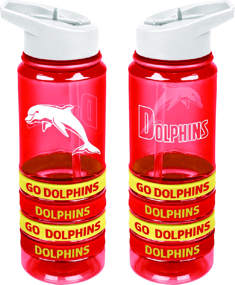 Dolphins NRL Tritan Drink Water Bottle with Wrist Bands
