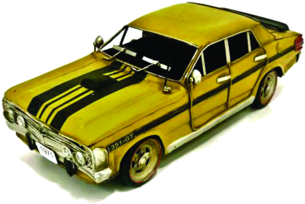 Ford XY GT Classic Legend Car Yellow & Black 31cm Model Hand Made from Tin
