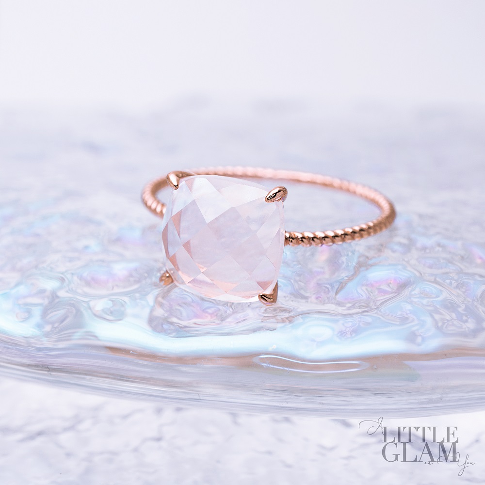 Rose Quartz Rings - Delicate Cushion Rose Quartz Ring by littleglamjewelry.myshopify.com