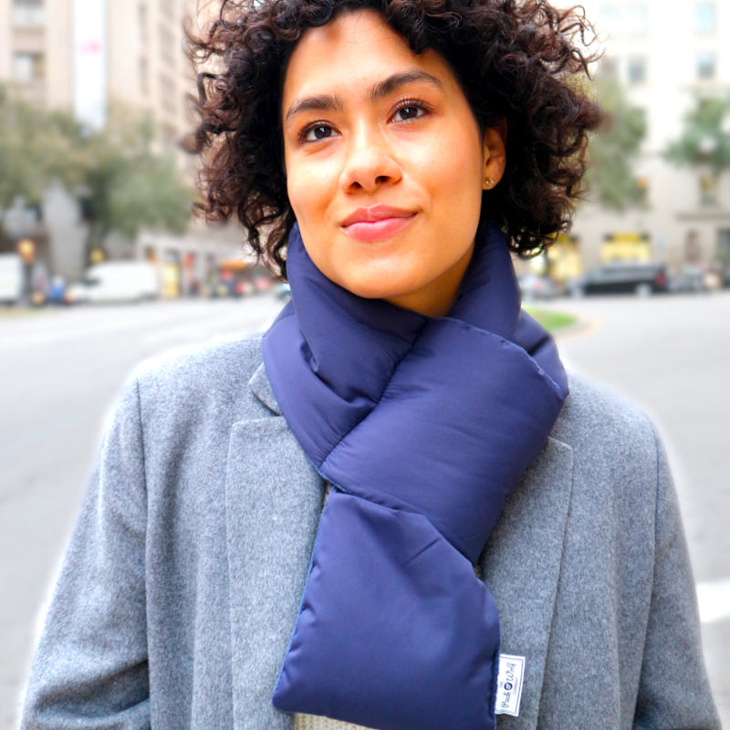 Puffer Scarf With Pocket Navy Blue