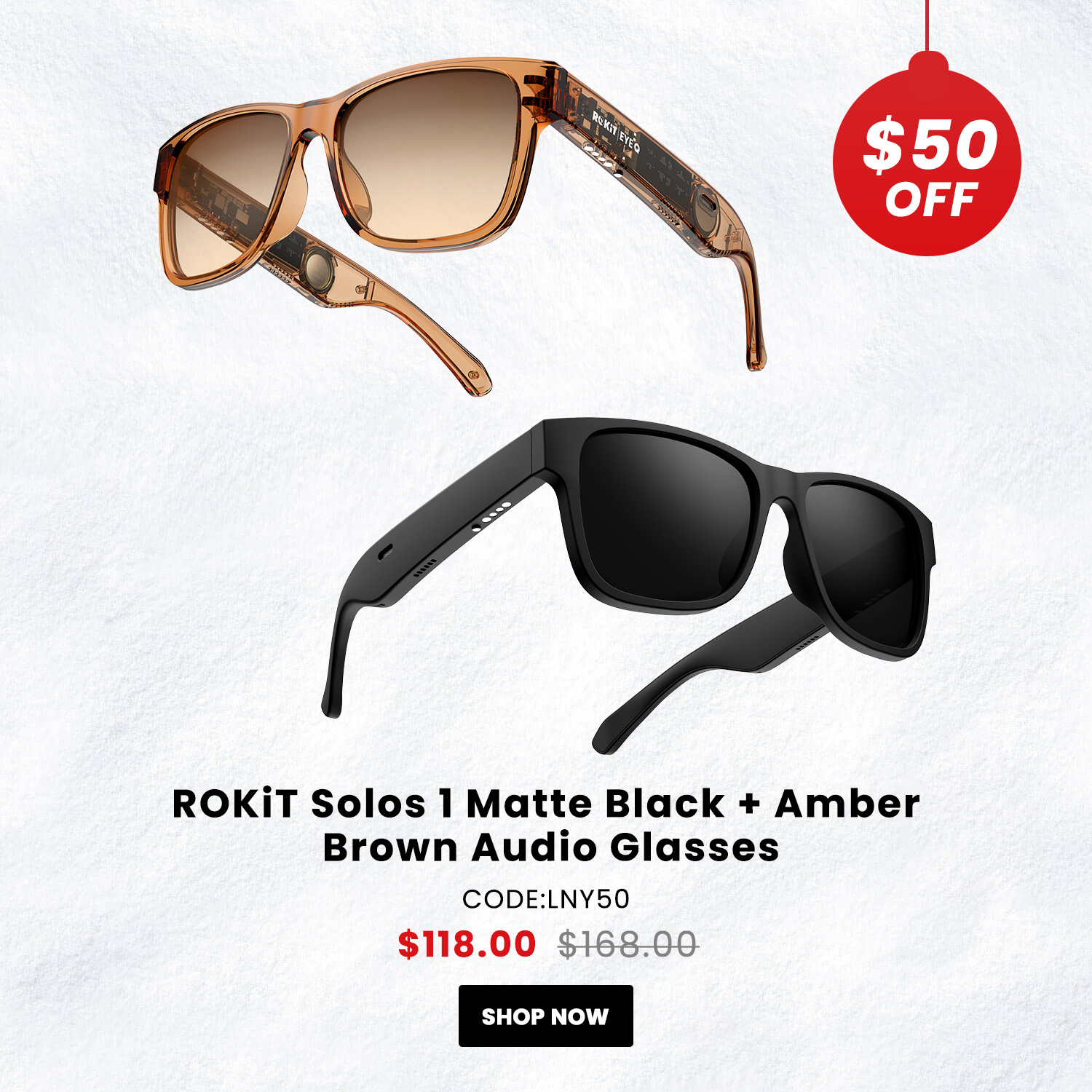 ROKiT Solos Amber Brown + Matte Black Audio Glasses