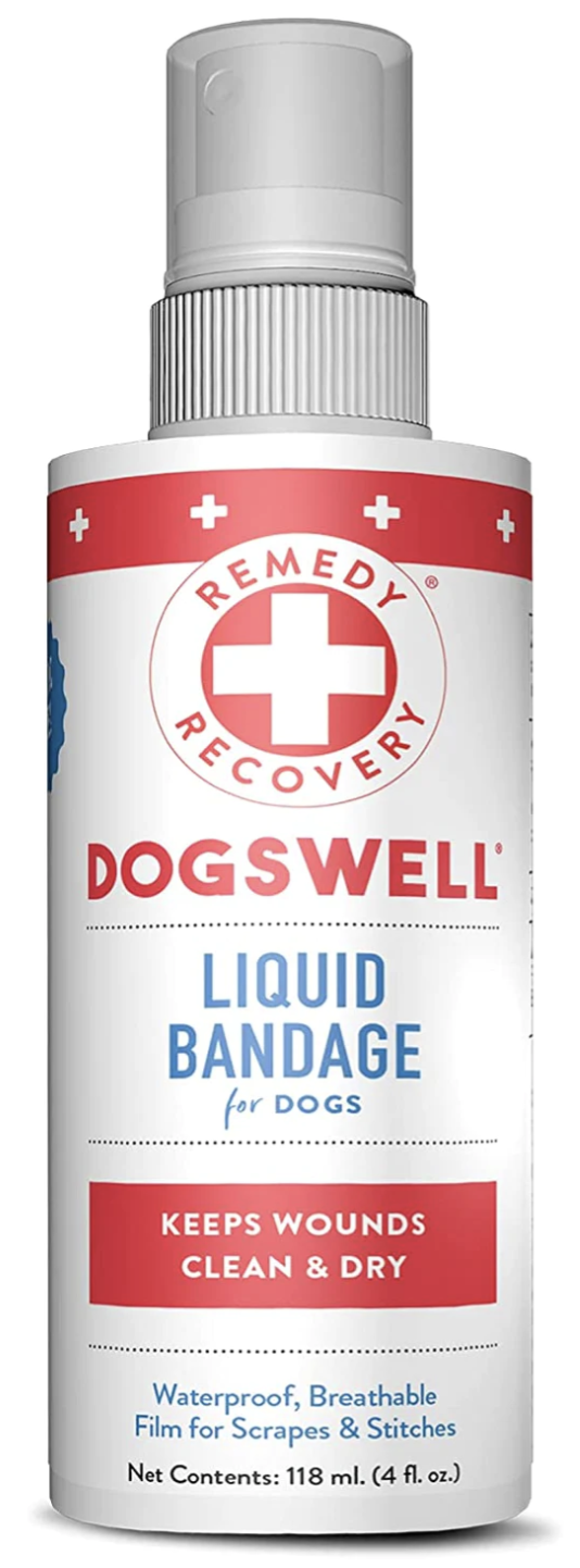 White Spray bottle with red accent. Contains Remedy and recovery dogswell liquid bandage for dogs. 