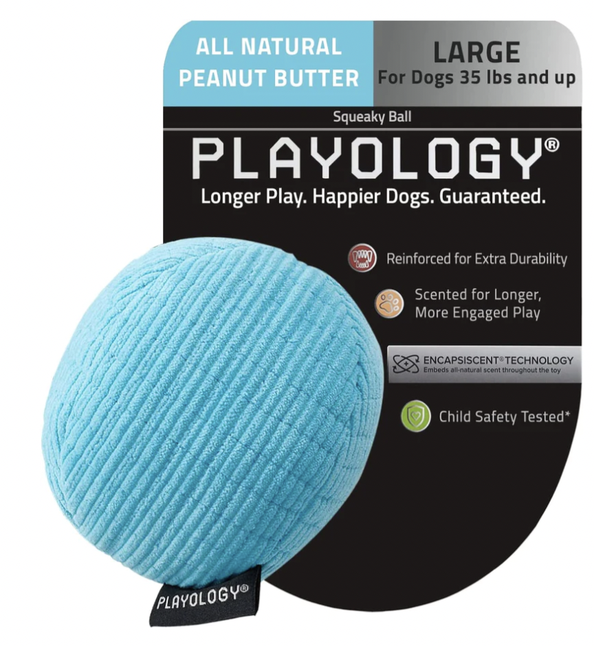 playology toy with black packaging that has the blue ball attached