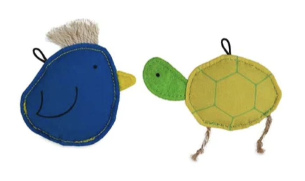 Blue bird and yellow turtle cat nip toy