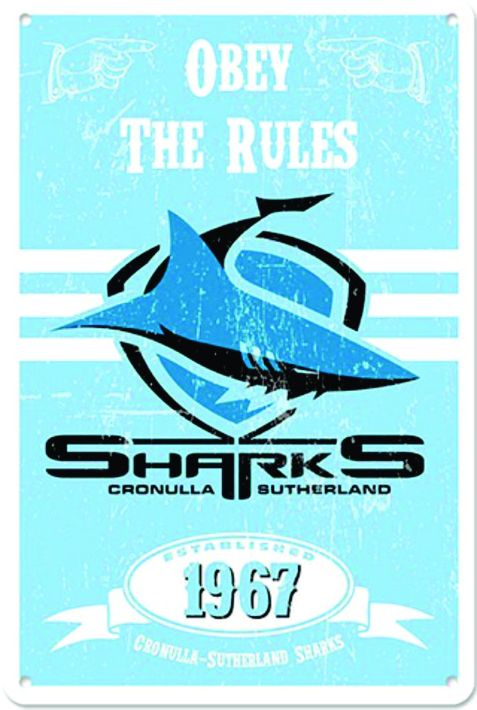 Sharks Cronulla NRL Retro Metal Tin Wall Sign Obey The Rules