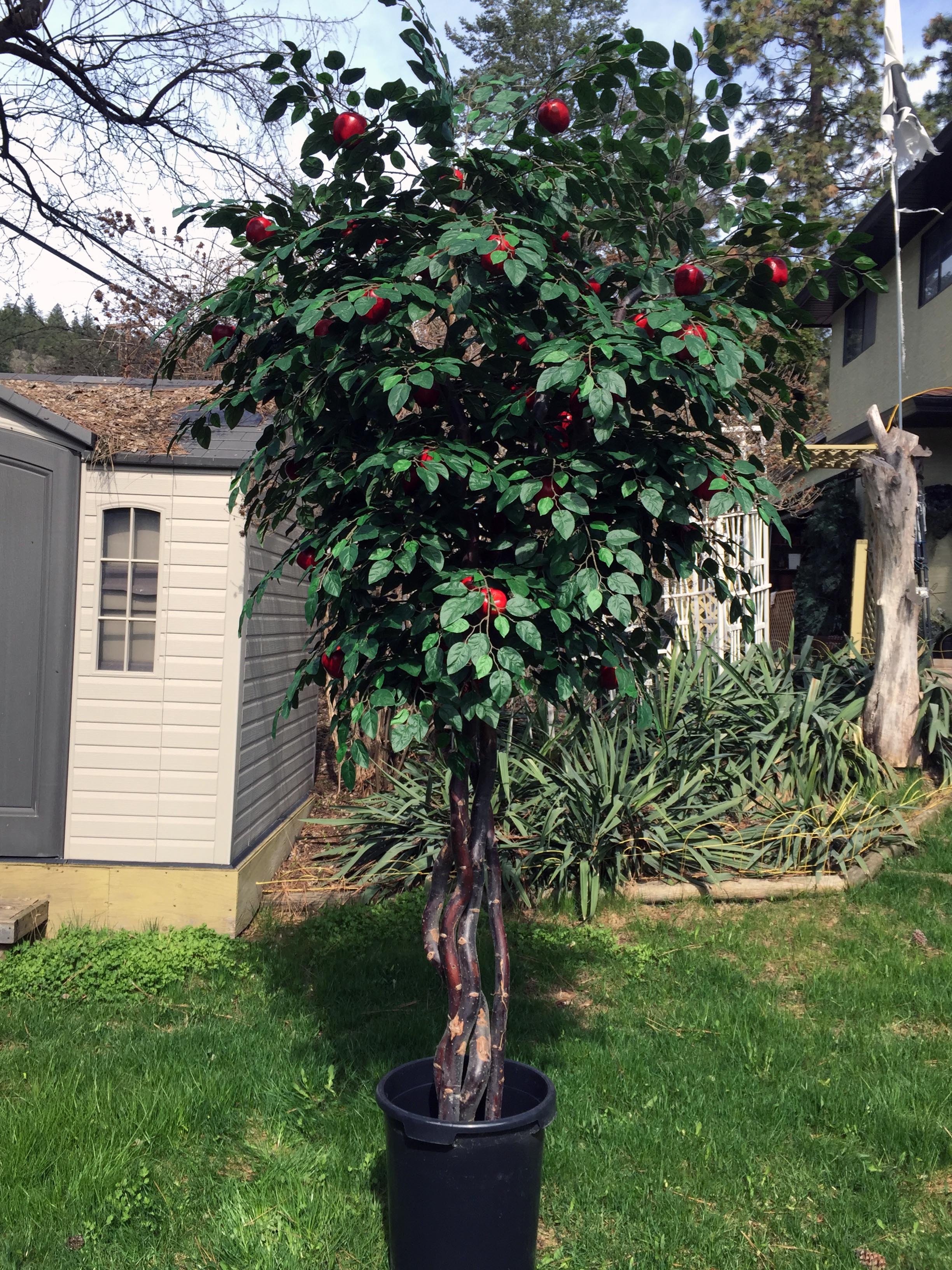 10 Foot Artificial Silk Apple Tree on Natural Wood w Red Delicious Apples