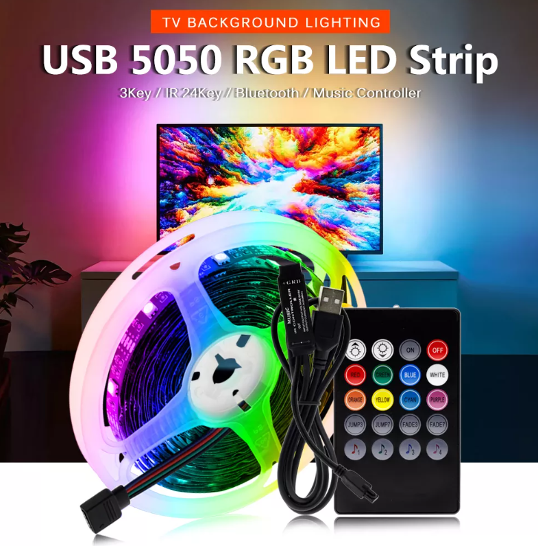 USB RGB LED Strip Light 5050 5V 500CM TV Back LED Color Changing With 24 IR Remote