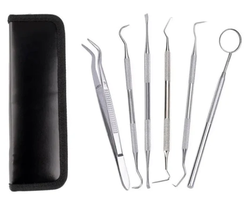 6pcs Dental Hygiene Kit Teeth Cleaning Hygiene Oral Care Tools Mirror Scraper Pick Scaler Tweezer