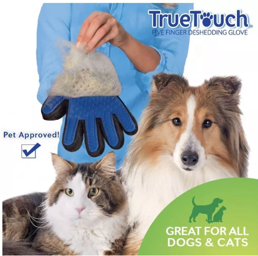 True Touch Five Finger Deshedding Gloves Coat Brush Massager For Pet Grooming 