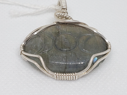 Labradorite Triple Moon Carved Pendant - Strength, Transformation, Intuition