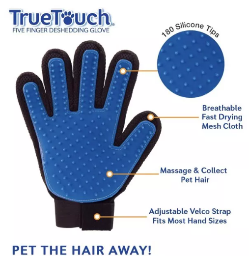 True Touch Five Finger Deshedding Gloves Coat Brush Massager For Pet Grooming 