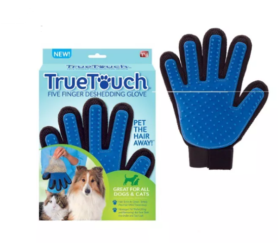 True Touch Five Finger Deshedding Gloves Coat Brush Massager For Pet Grooming 