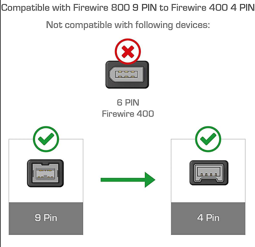 Premium Firewire IEEE1394 800 9 Pin to 400 4 Pin Adapter Cable Cord