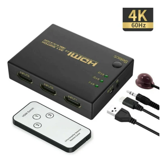 4K Ultra HD Splitter 3 Way HDMI Switch HDTV Auto 3 Port IN 1 OUT Remote Control