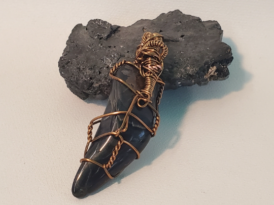 Blue Tiger's Eye Wire Wrapped Pendant - Soothing, Emotional Balance, Clarity