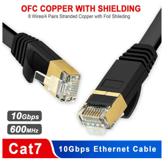 CAT7 RJ45 LAN Cord Flat Patch  Network Ethernet Cable 10Gbps