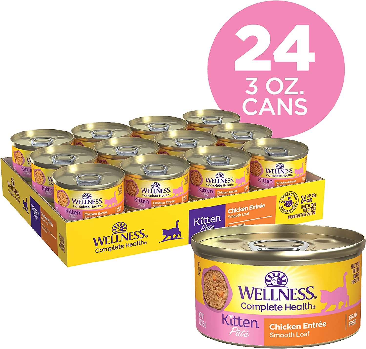 Wellness Complete Health Pâté Kitten Chicken Entrée Canned Wet Cat Food 24-Pack